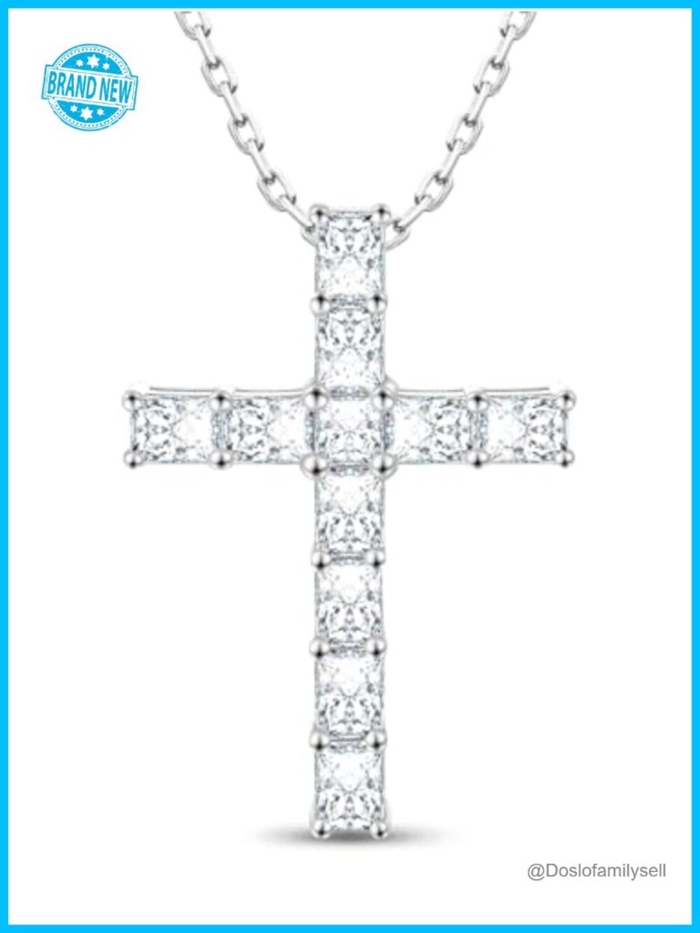 Moissanite Cross Necklace 925 Sterling Silver Gold Plated Adjustable